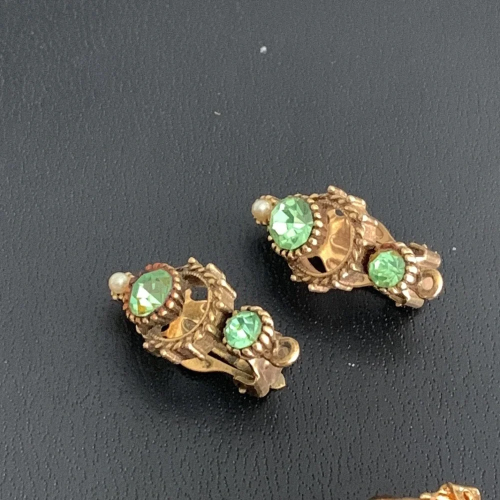 Two pairs of gold tone rhinestone clip-on‎ earrings